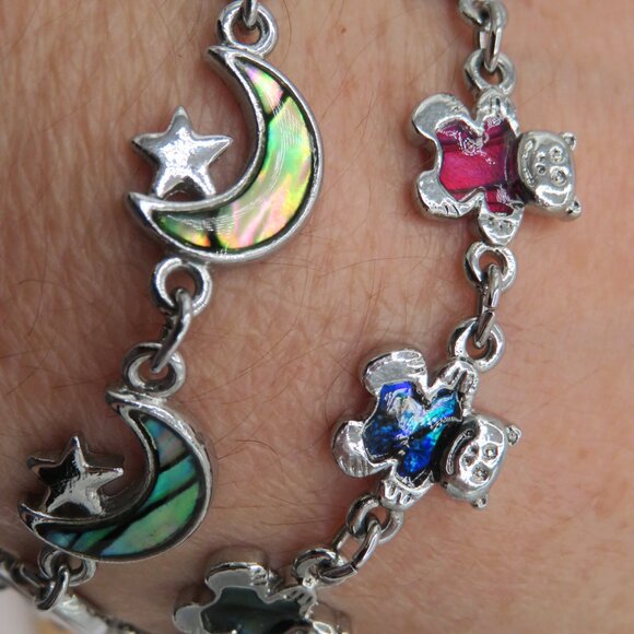 Bracelet Bundle Silver Tone Bracelets with Moons Stars Teddy Bears - Picture 4 of 7